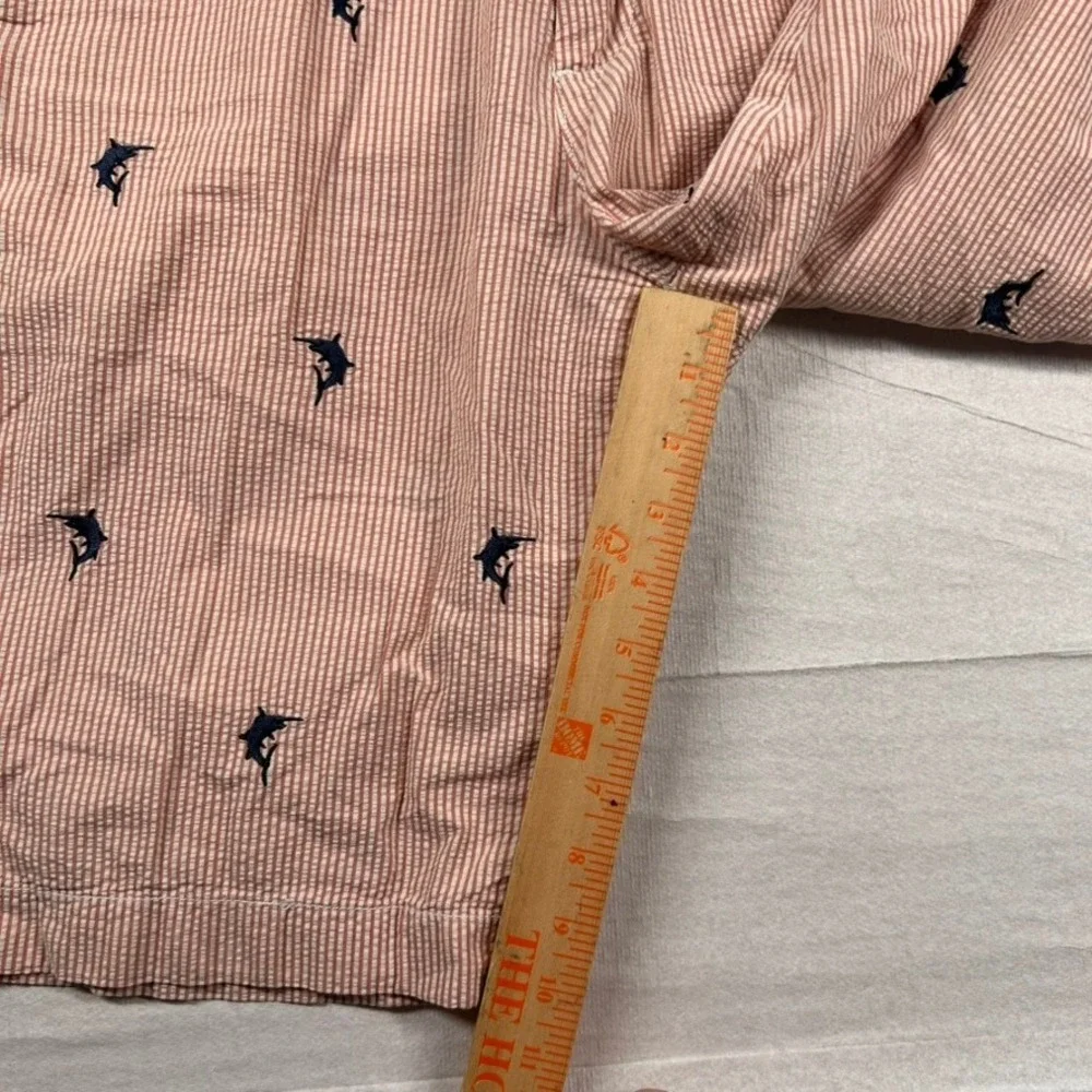 J.Crew Shorts Mens 34 Seersucker Striped Embroidered Swordfish Orange Tan Preppy